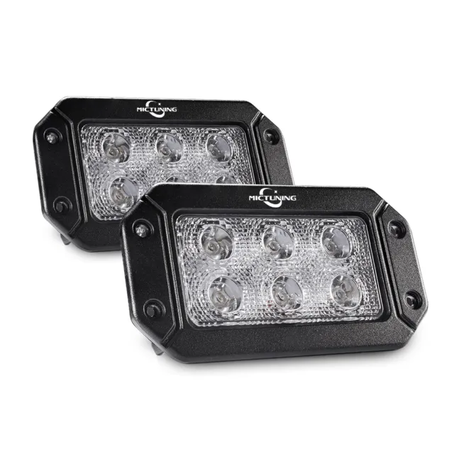 MICTUNIN 2X 18W Flush Mount LED Work Light Flood Driving Lamp Off Road FOG Lamp