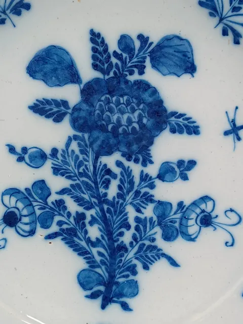 18th Century English Bristol Delft Hand Painted Blue Floral Plate Circa 1730 2