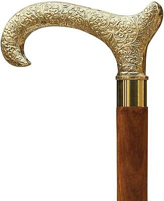 Brass Nautical Design Anchor Head Handle Spiral Carved Wooden Walking Stick Cane