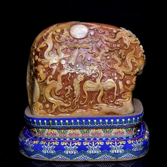 Chinese Exquisite Handmade Dragon carving Shoushan Stone Statue Seal