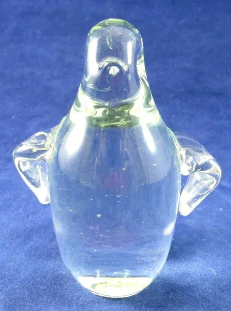Pre-Owned 3.5" Clear Crystal Penguin Art Glass Figurine