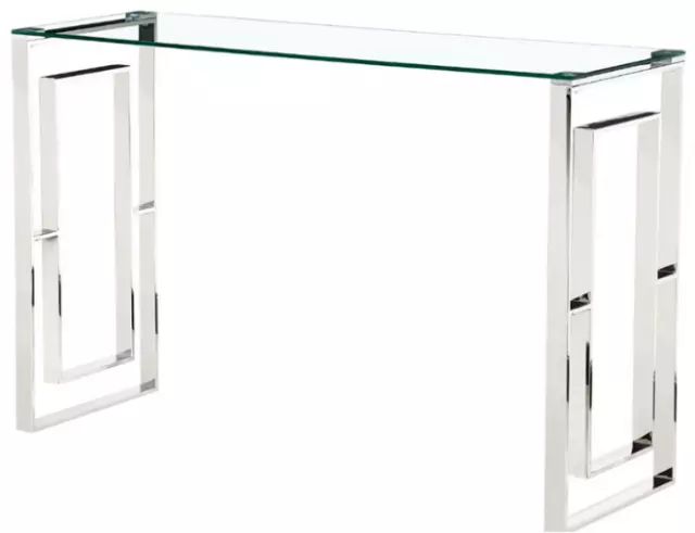 Console Table Hall Display Stand Clear Tempered Glass Top Silver Steel Frame