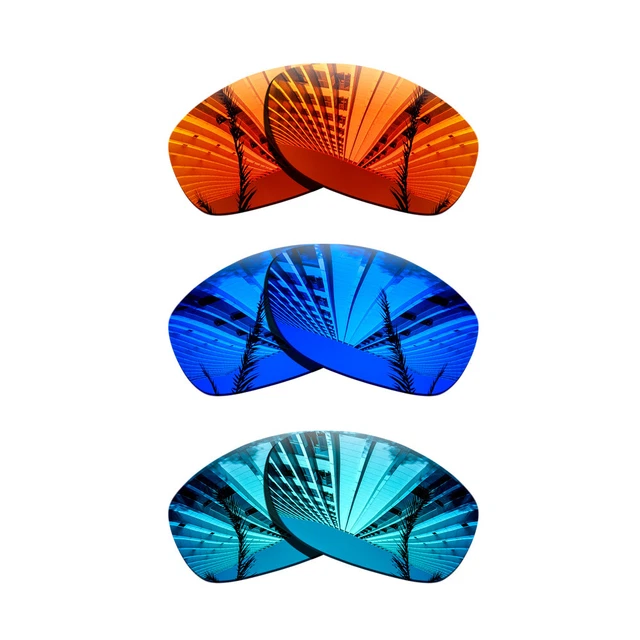 3 Pairs Polarized Lenses Replacement For-Oakley Pit Bull-Purple Blue+Blue+Red