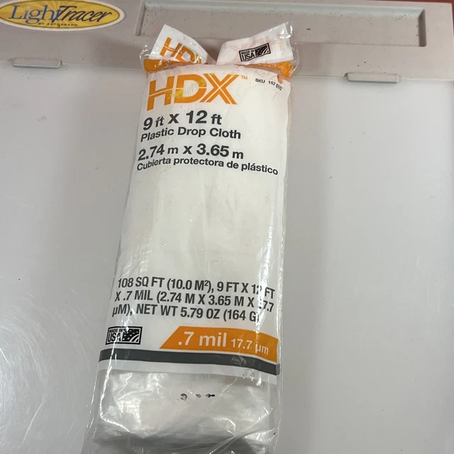 HDX 9 ft. x 12 ft. Plastic Drop Cloth 0.7 mil Protects From Moisture Dirt Dust