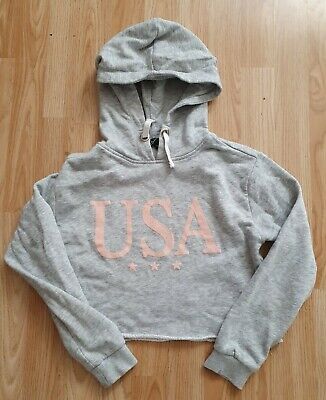 Girls New Look Grey Cropped Hoodie Size 9 Years 134 cm