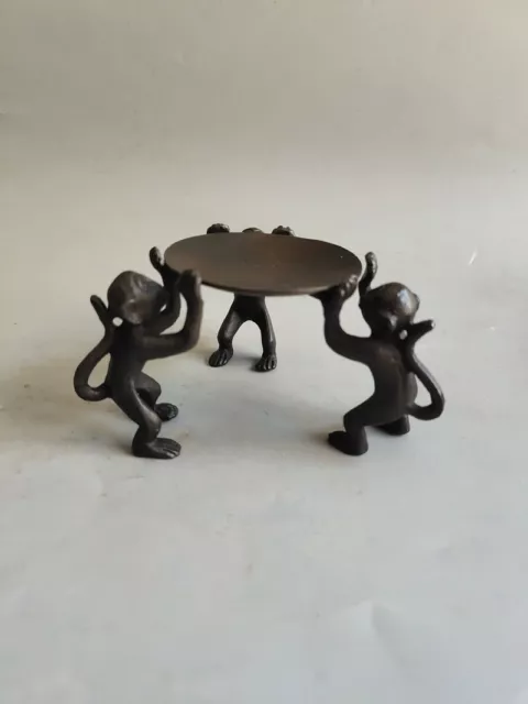 Old Chinese bronze copper handmade monkey Candle Holders statue 6018