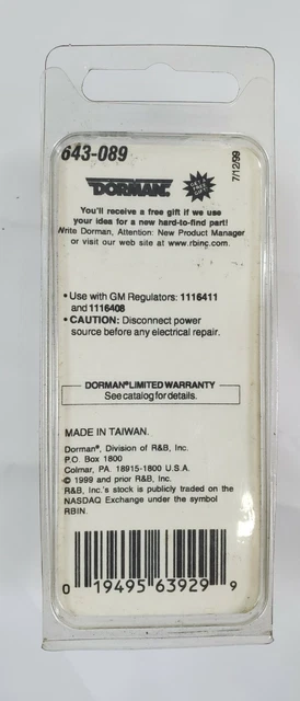 ALTERNATOR INTERNAL VOLTAGE Regulator Socket 3 Wire GM Dorman 643-089