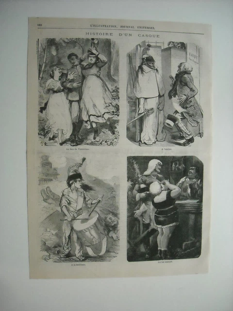 1872 ENGRAVING. HISTORY OF A HELMET. AU BOIS DE VINCENNES. At the workshop. A LA BARR