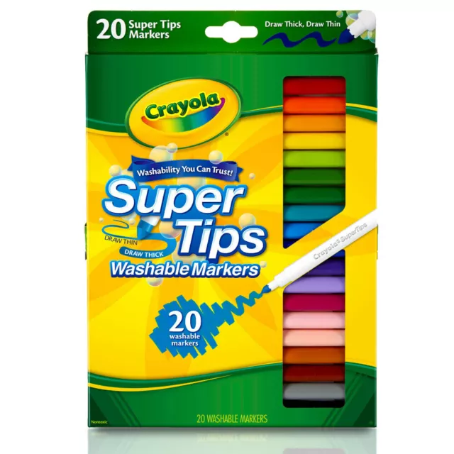 20pc Crayola Super Tips Washable Coloured Non Toxic Markers Art Crafts Kids 3y+