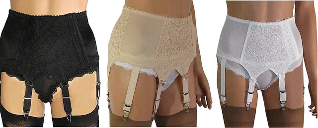 6 Strap Garter Belts 8 Strap Luxury Suspender Belt (Garter Belt) In White |  Vintage Style 50s UK Made | Nylonz Brand Replacement Garter Straps