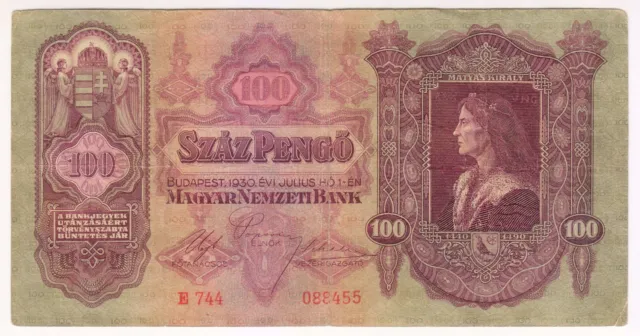 1930 Hungary 100 Pengo 088455 Paper Money Banknotes Currency