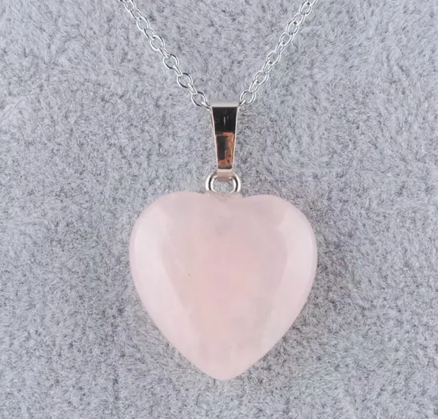 Rose Quartz Heart Pendant Necklace Gemstone Natural Stone 925 Silver Plated N87