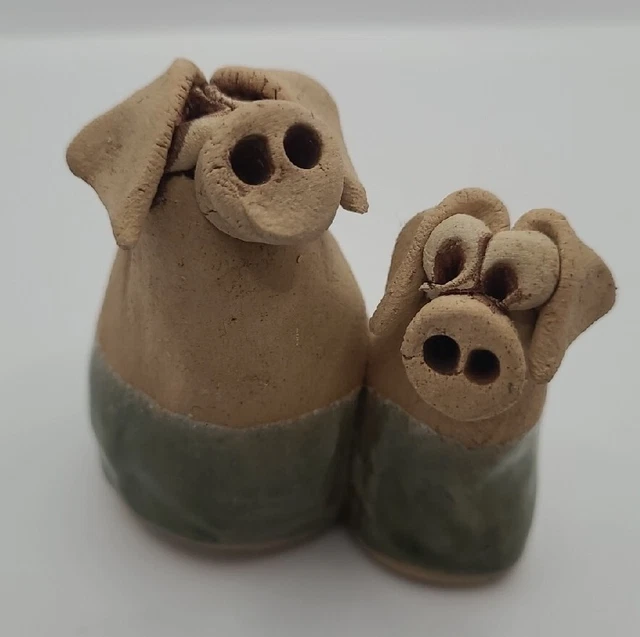 Hand Made Pair Of Quirky Adorable Clay Pigs (Attached)