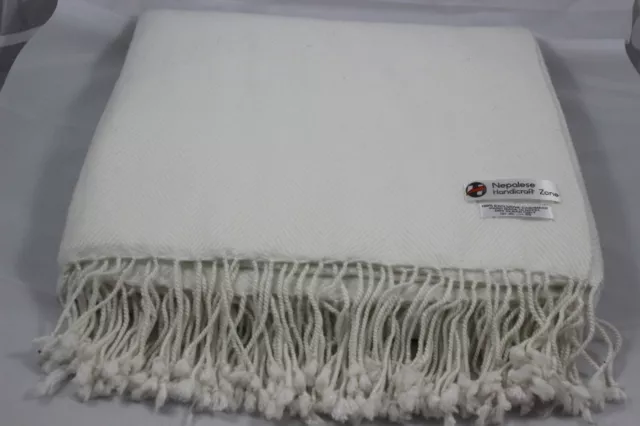 Himalayan Cashmere~Throw~Natural White Color~Blanket~54"x108"~Hand Made in Nepal 3