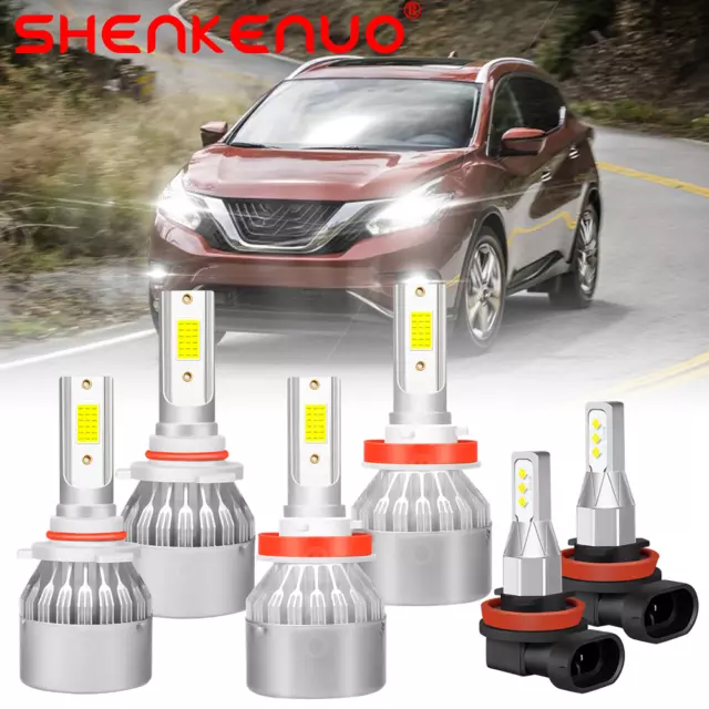 For Nissan Murano 2009-2014 LED Headlight High Low Beam+Fog Light Bulb Kits 6Pcs