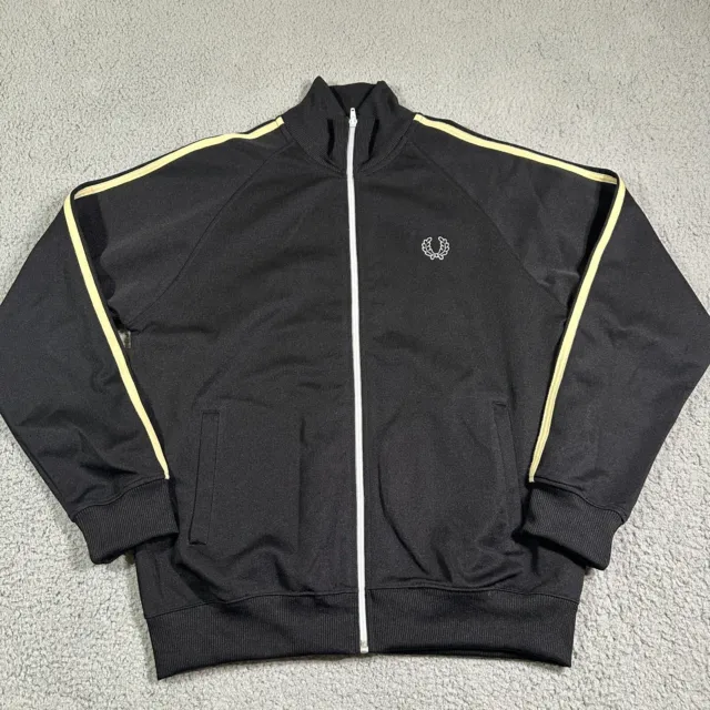 Fred Perry Track Jacket Men's Medium Black Full Zip Logo Side Stripe Portugal