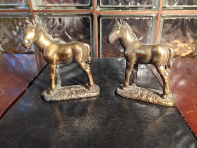 PAIR Rare 1920s Hubley Patinated Cast Iron PONY Child Bookends Horse Doorstops