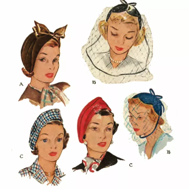 40's/50's Sewing Pattern: ' Chic Cloche Hats - Head=23” (58.4cm)