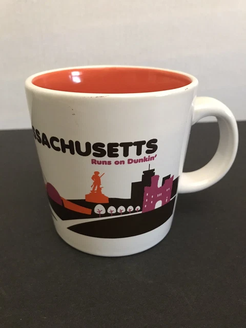 Dunkin Donuts Massachusetts Ceramic White/Orange Tea Coffee Mug Cup