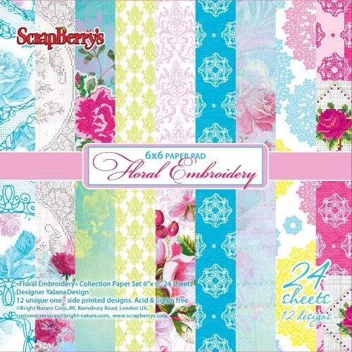 ScrapBerry's Paper Collection - 15,2 x 15,2cm - Floral Embroidery - 24 Blatt - 1