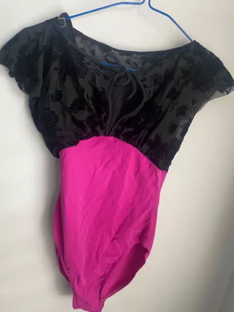 Grishko Black and Pink Ballet Leotard Adult Small with Mesh Lace