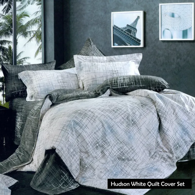 250TC 100% Cotton Hudson Stripe Quilt Cover Set - SINGLE DOUBLE QUEEN KING