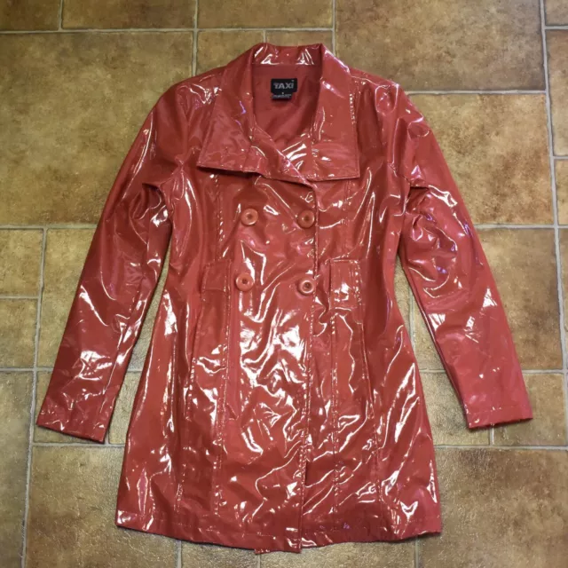 Taxi Shiny Red Rain Coat Jacket Vintage Fashion Polyurethane Faux Leather Size S