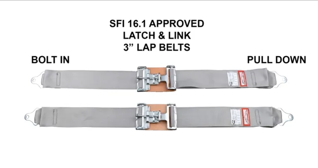 Safety Harness New Pair 3" Latch & Link Lap Belt 2 Point Racing Belt Gray