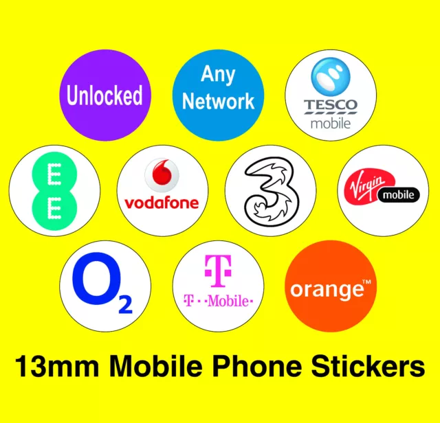 Mobile Phone Network Stickers - Vodafone / Orange / EE / Unlocked / Any Network