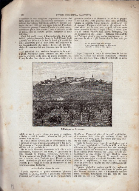 BIBBIENA PANORAMA XILOGRAFIA Dalll' Italia Geografica Illustrata '800 ...