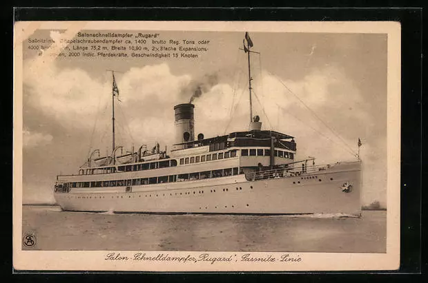 Passagierschiff Salonschnelldampfer Rugard der Saßnitz-Linie, Ansichtskarte