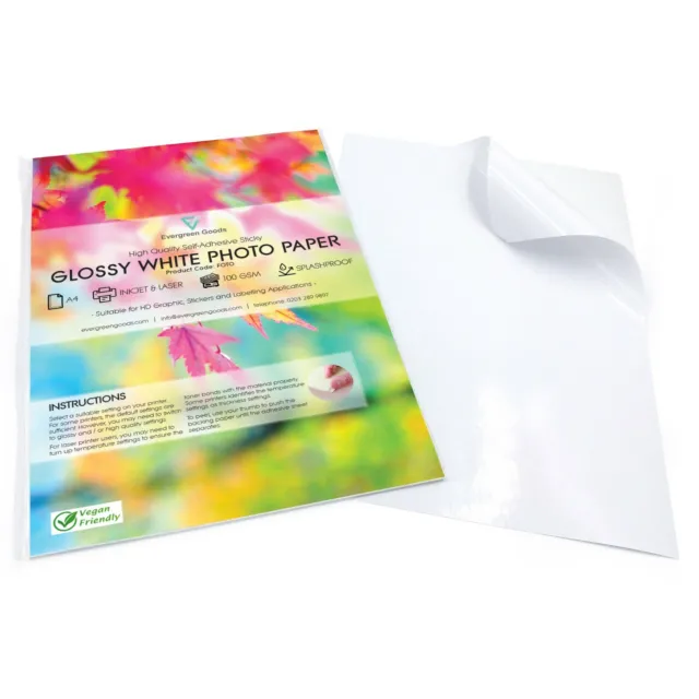 10 x A4 Premium Glossy HD Self Adhesive Sticky Photo Printing Paper Inkjet Laser