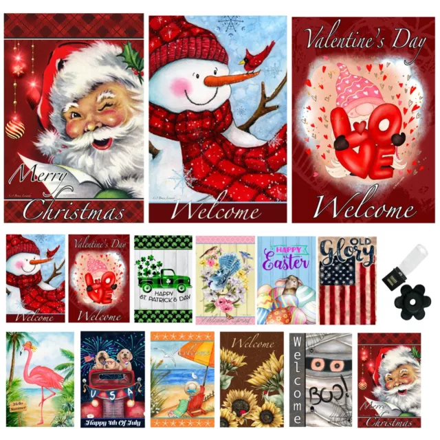 Seasonal Garden Flags (Set of 12) 12x18 Inch Double Sided & Wind Clip, Stopper