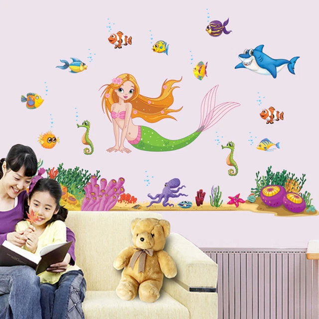 Sticker mural sirène dessin animé princesse filles décoration de chambre
