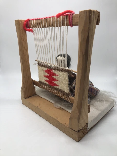 Vintage Navajo Loom Native American Woman Doll Handmade Cloth & Wool