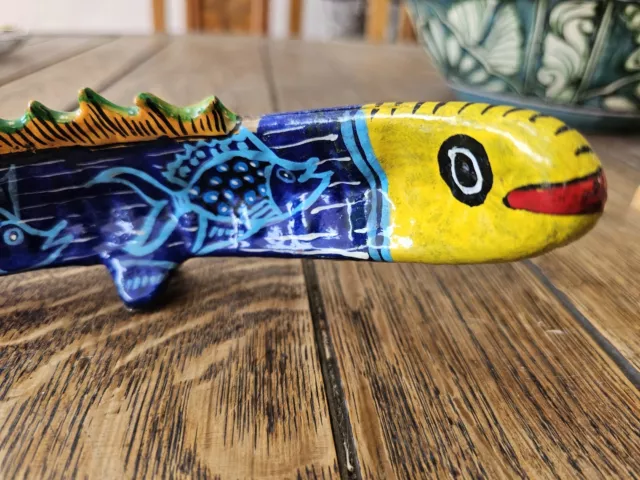 Mexican Seed Pod Fish Rattle Folk Art Hand Painted Decorative Mexico