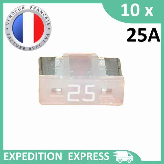 10 mini fusibles 25A auto moto à lame low profile blanc