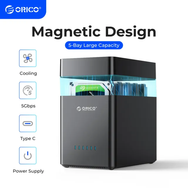 ORICO 5 Bay 3.5inch SATA Hard Drive Enclosure USB3.0/ Type C HDD Docking Station