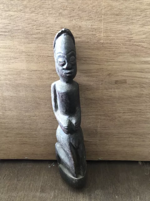 Vintage Hand Carved Wood Besmo Kenya Tribal Woman Kneeling Figurine