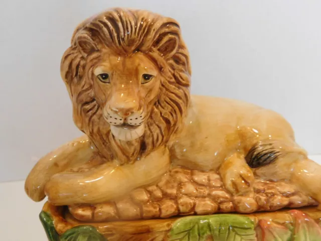 FITZ AND FLOYD Exotic Jungle Lion Lidded Box with Inset Clock