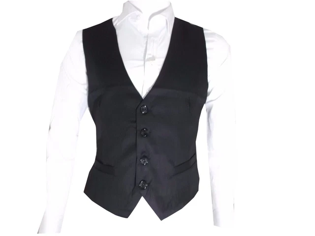 Gilet Uomo Elegante Slim fit Nero Panciotto da Abito Cerimonia Sposo Cameriere