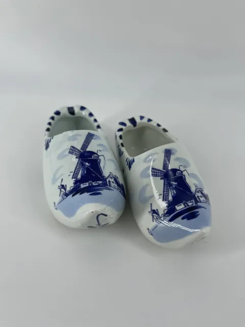 Royal Delft Blue Pair/Porcelain Dutch Clogs "Wooden Shoes" Hand-Painted Ashtrays