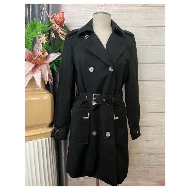A3 - NWT black MK MICHAEL KORS double breasted belted trench coat MEDIUM $325