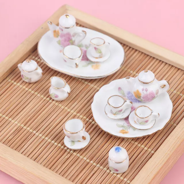 8PCS 1/12 Miniature Dollhouse pink Flower Patten Porcelain Coffee Tea Cups C SN❤