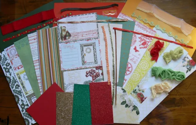 Christmas 2 WEBSTER Contrast CardKits 6 Pattern & 3 Cstock 12x6 & Ribbon Mixture