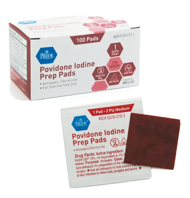 Almohadillas de preparación de yodo povidona MPR-41153 MedPride, medianas, 100 unidades