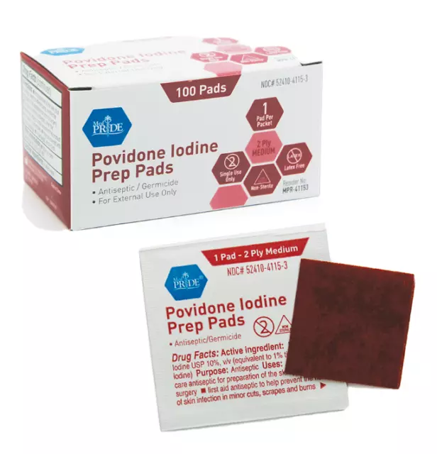 Almohadillas de preparación de yodo povidona MPR-41153 MedPride, medianas, 100 unidades
