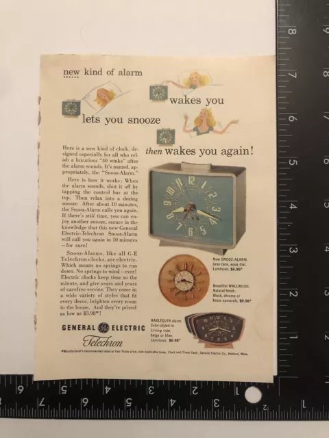 1950’s General Electric Harlequin Alarm Clock Magazine Print Ad 2
