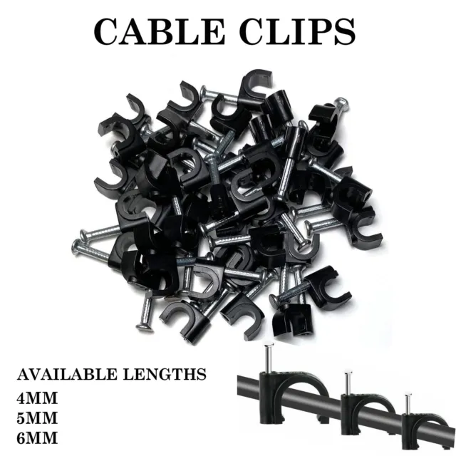 Round Cable Clips Wall 3.5mm 4mm 5mm 6mm 7mm 8mm 9mm 10mm White Black Nail Plugs