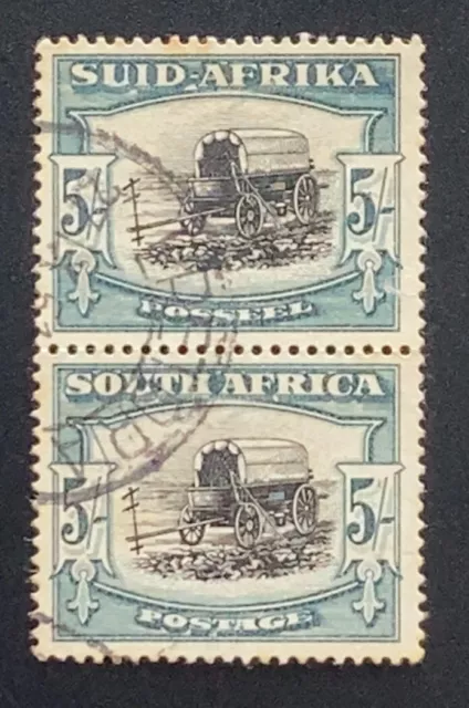 South Africa 1933 Ox Wagon 5s Black and Green Vertical Pair - Used (SG 64)